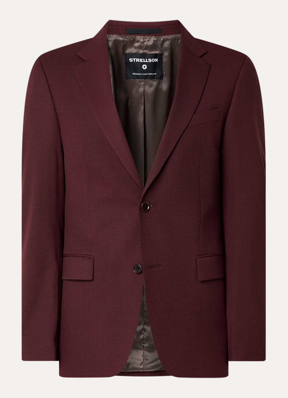 Strellson Alzer slim fit colbert in wolblend met klepzakken - voorkant 6 bordeauxrood