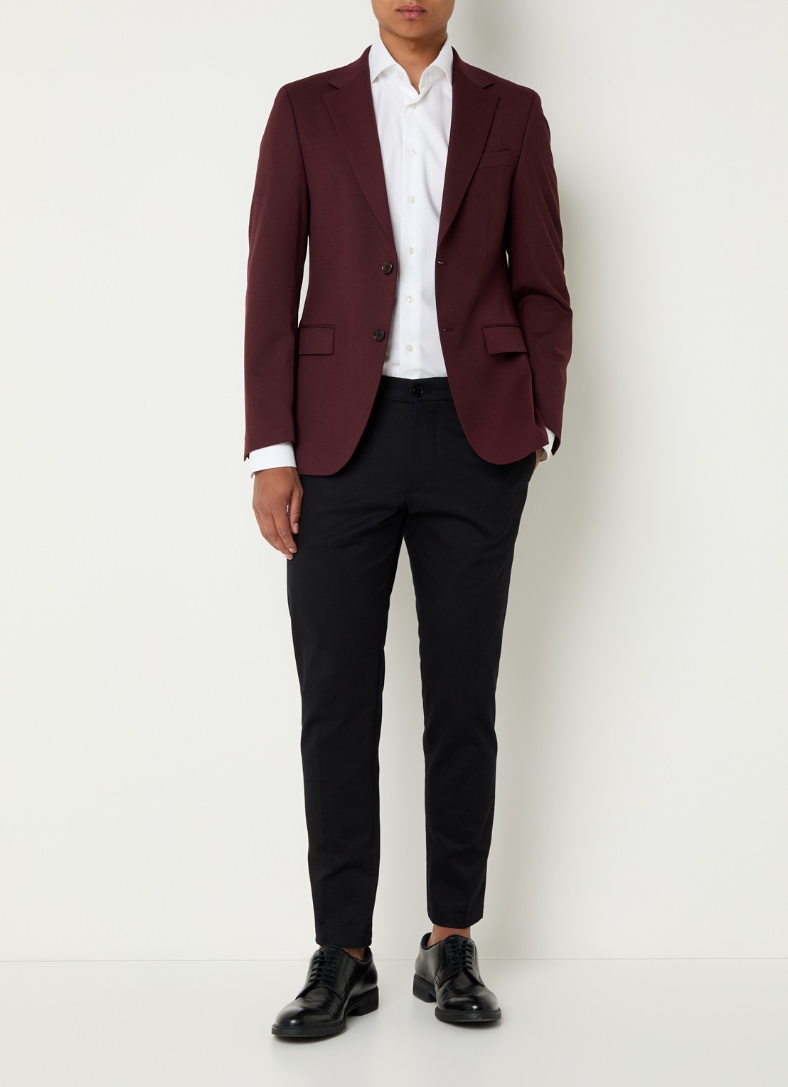 Strellson Alzer slim fit colbert in wolblend met klepzakken - voorkant 7 bordeauxrood