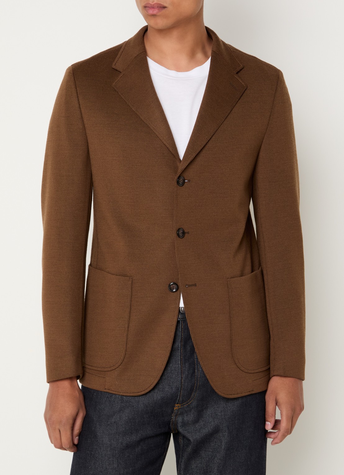 Strellson Andre-j regular fit colbert in wolblend met opgestikte zakken - detail bruin