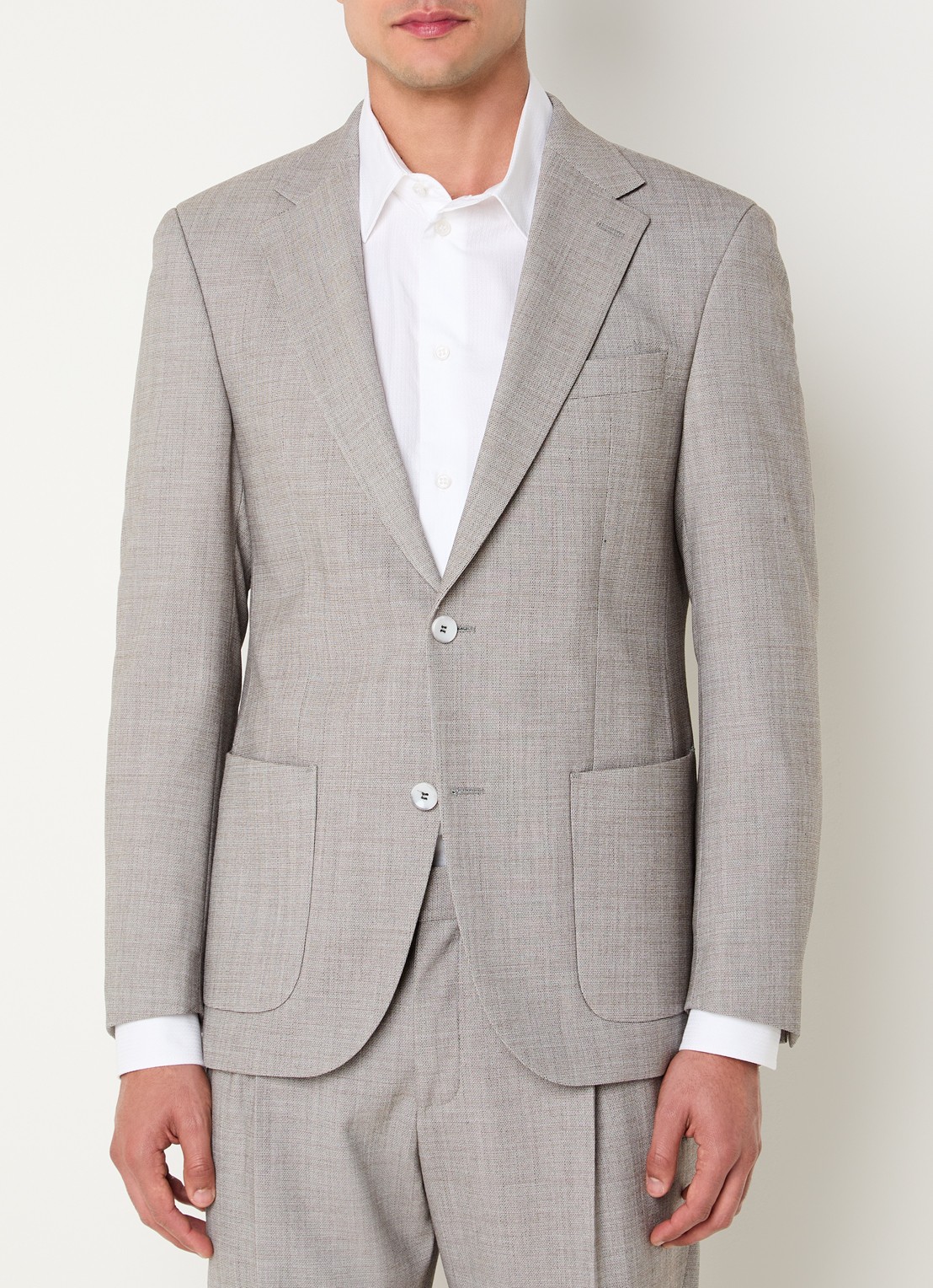 Strellson Arndt slim fit colbert in wolblend met opgestikte zakken - detail 2 lichtbruin