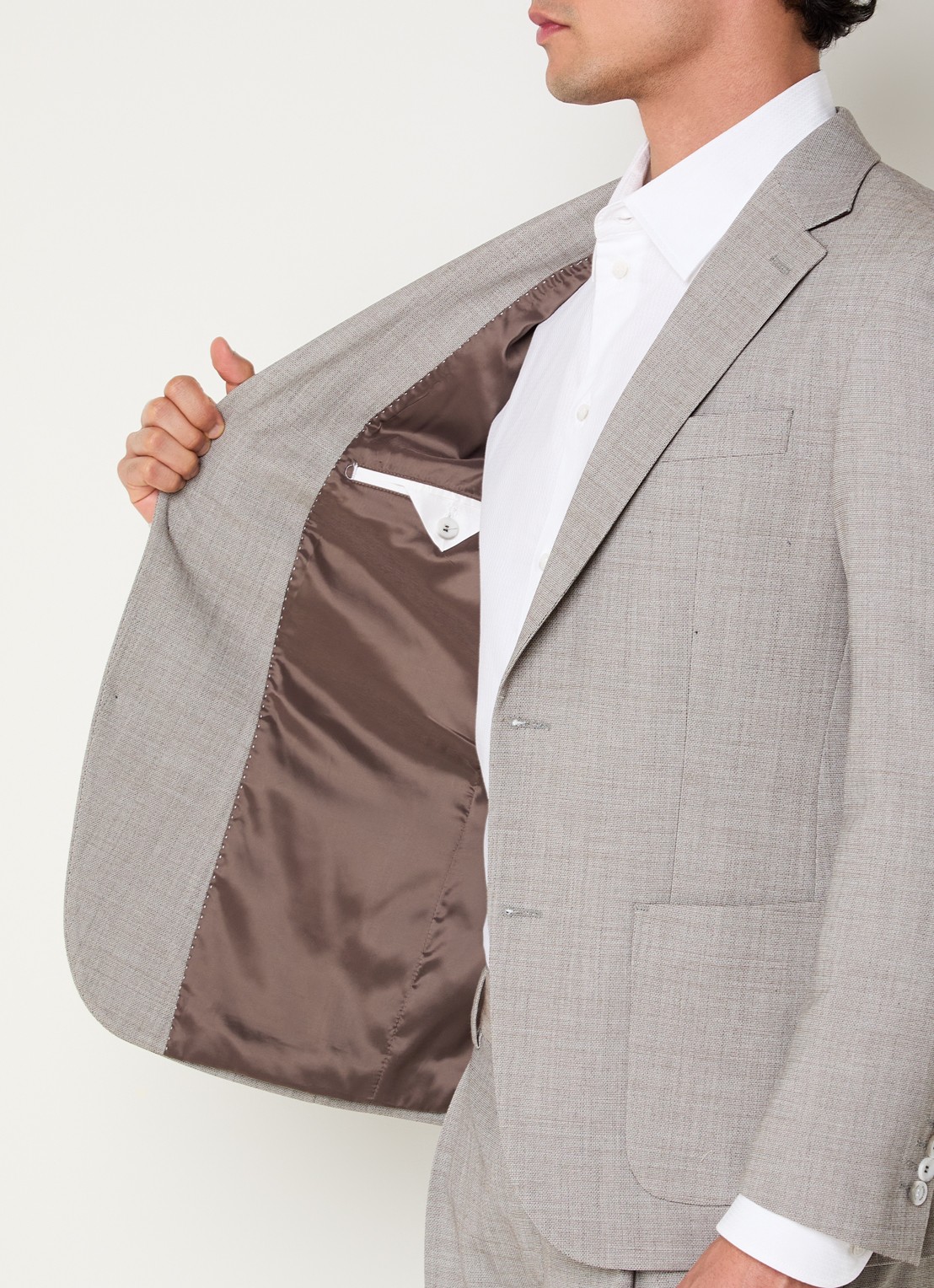 Strellson Arndt slim fit colbert in wolblend met opgestikte zakken - detail 3 lichtbruin