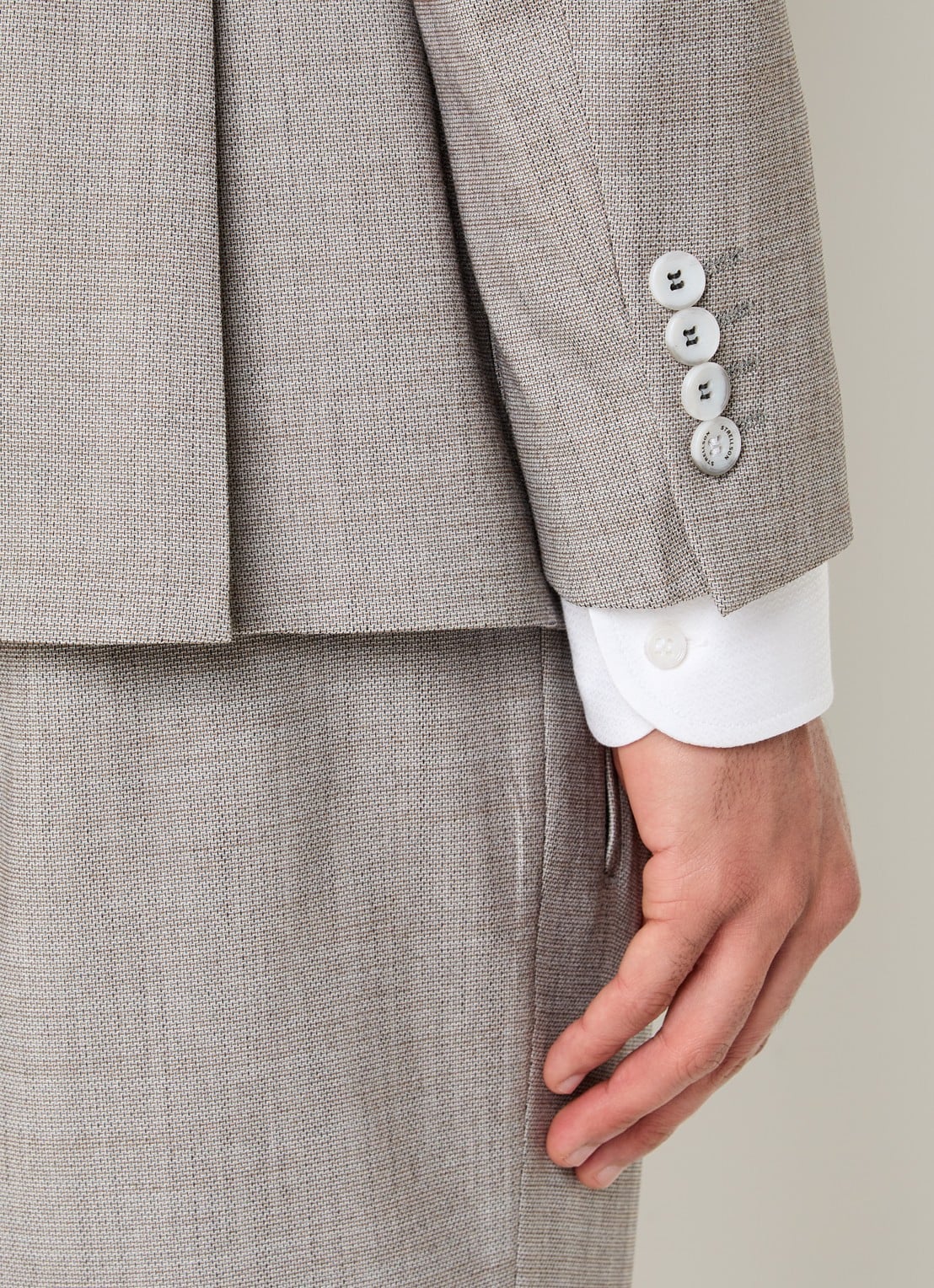 Strellson Arndt slim fit colbert in wolblend met opgestikte zakken - detail 4 lichtbruin