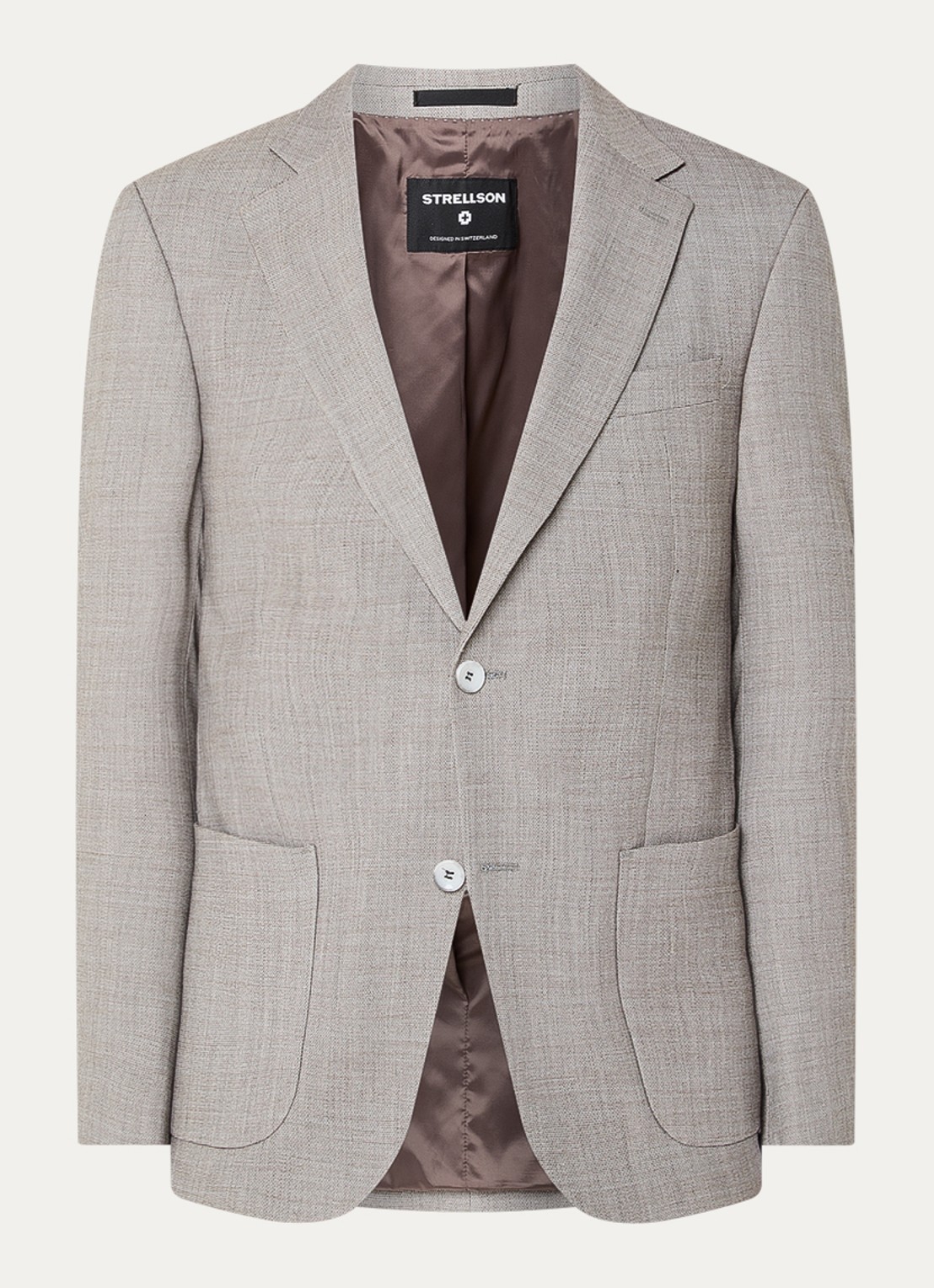 Strellson Arndt slim fit colbert in wolblend met opgestikte zakken - voorkant 6 lichtbruin