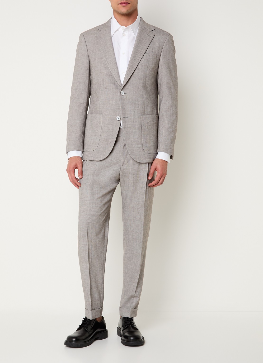 Strellson Arndt slim fit colbert in wolblend met opgestikte zakken - voorkant 7 lichtbruin