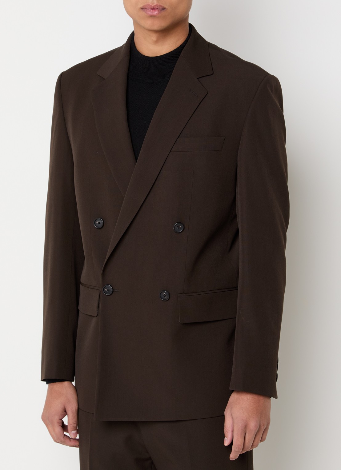 Strellson Braxton double-breasted regular fit colbert van scheerwol met klepzakken - detail donkerbruin