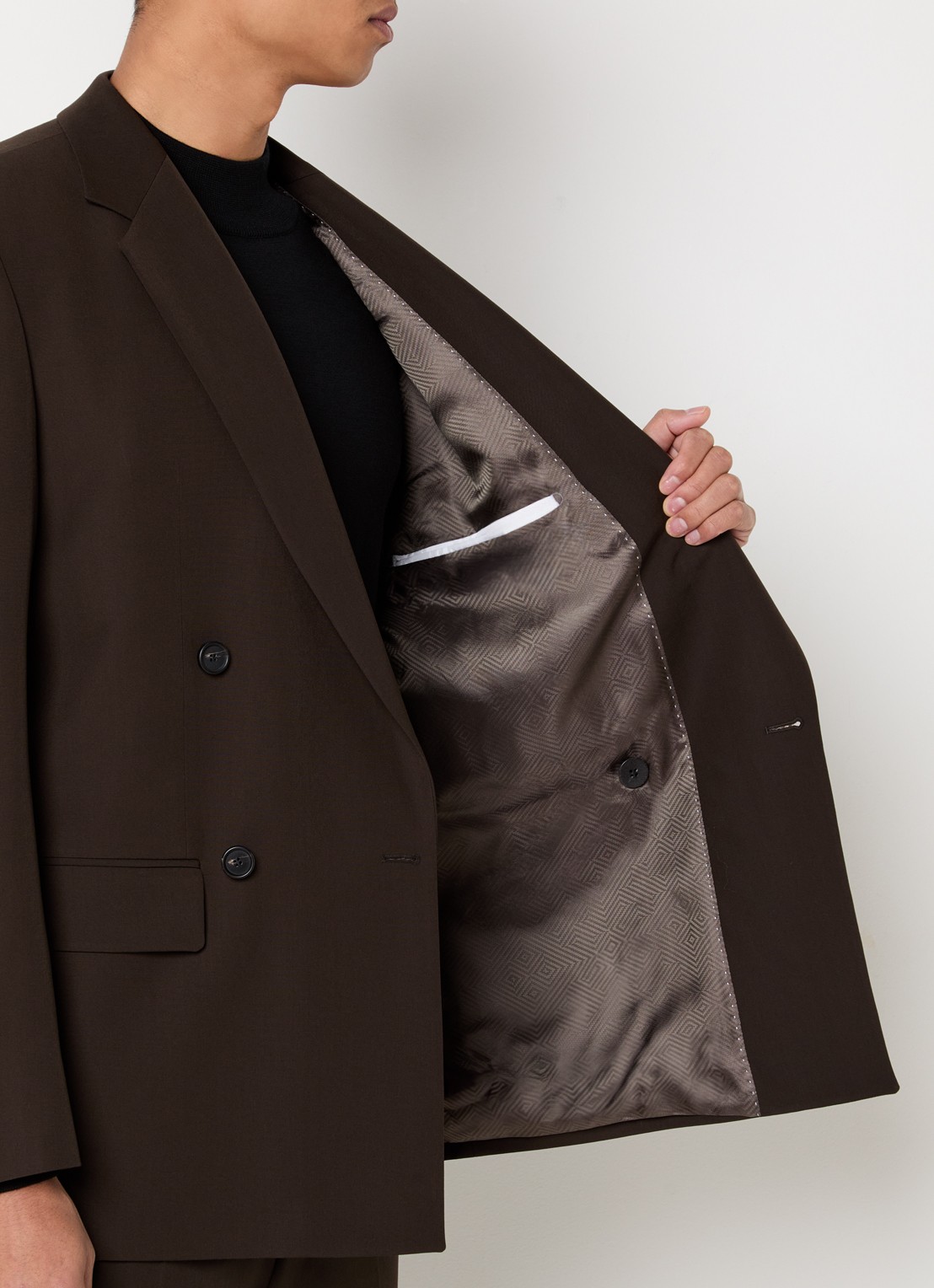 Strellson Braxton double-breasted regular fit colbert van scheerwol met klepzakken - detail 2 donkerbruin
