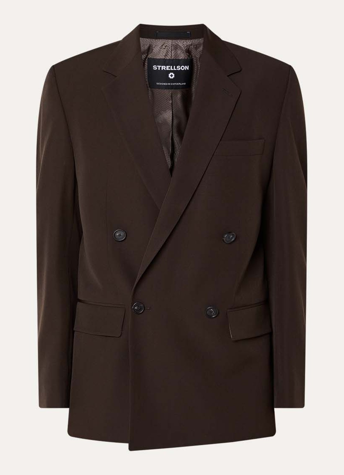 Strellson Braxton double-breasted regular fit colbert van scheerwol met klepzakken - voorkant 5 donkerbruin