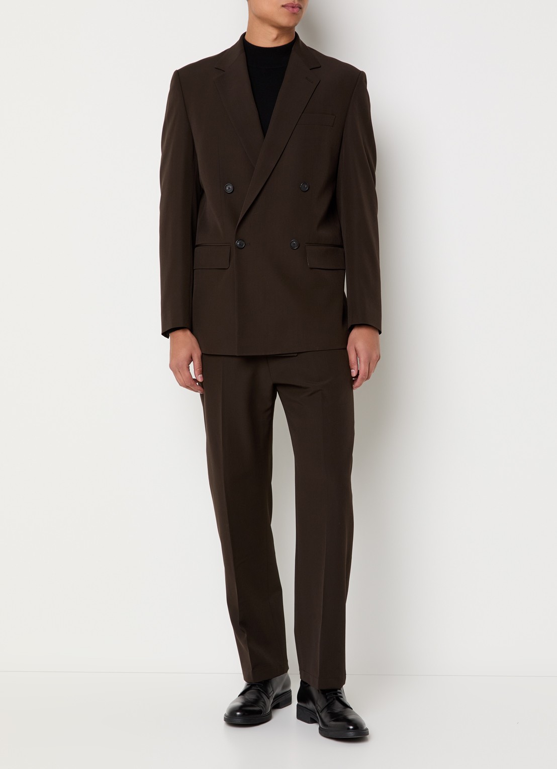 Strellson Braxton double-breasted regular fit colbert van scheerwol met klepzakken - voorkant 6 donkerbruin
