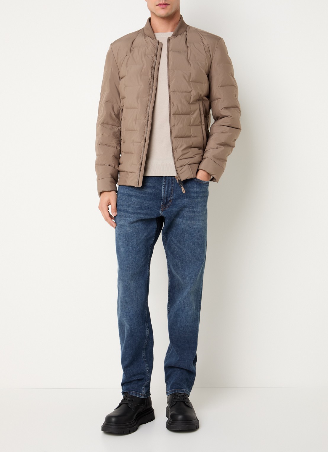Strellson Clearwater Fused gewatteerd jack met steekzakken - voorkant 3 donkerbeige