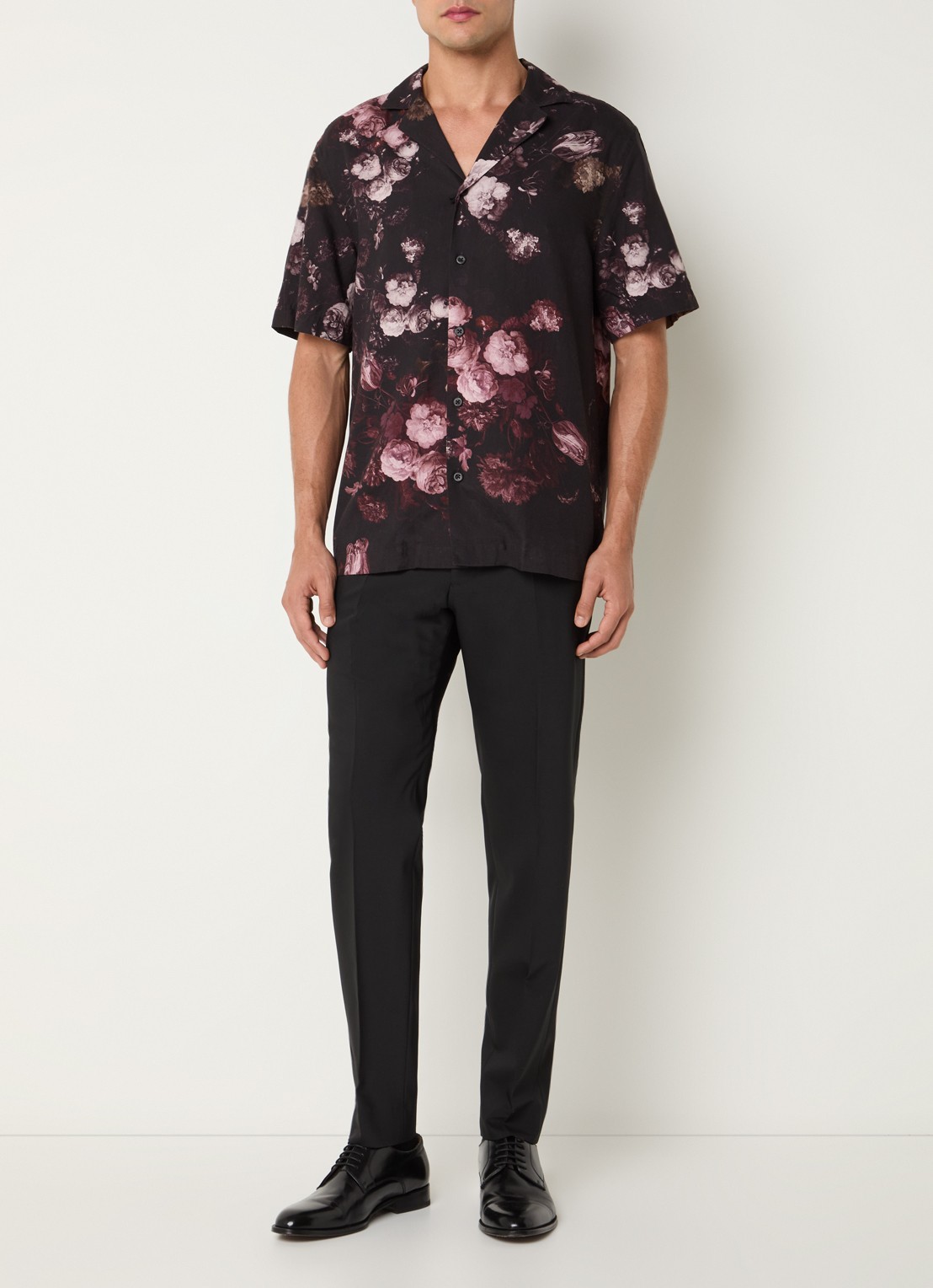 Strellson Clint regular fit overhemd met bloemenprint - voorkant 2 zwart
