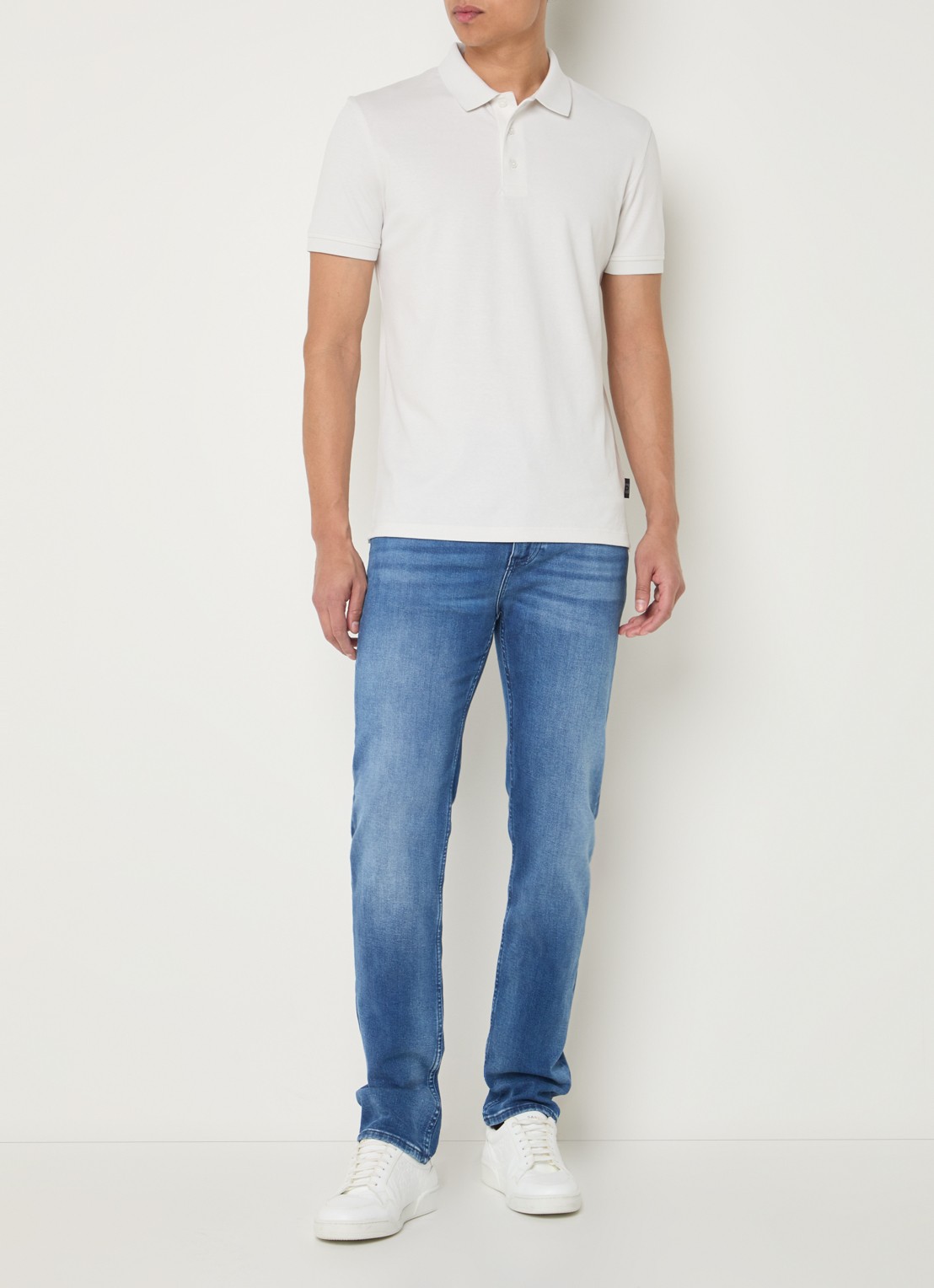Strellson Edgar regular fit polo met stretch - voorkant 3 gebroken wit