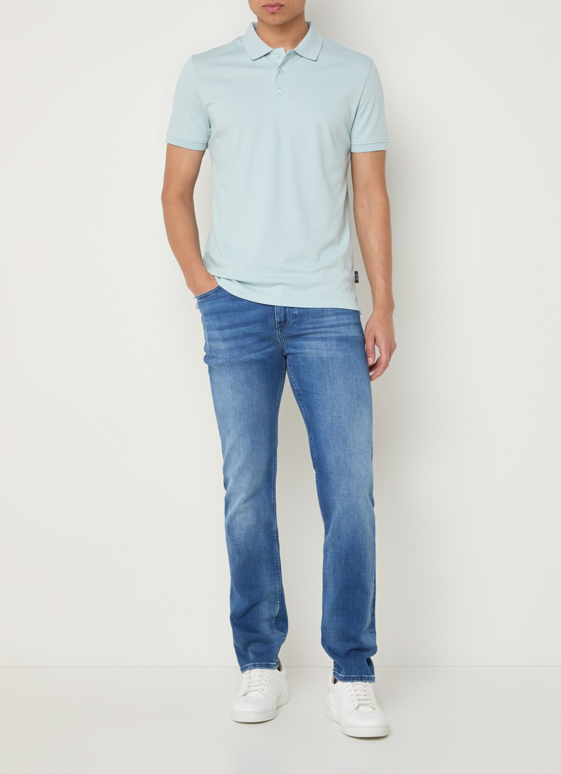 Strellson Edgar regular fit polo met stretch - voorkant 2 blauwgrijs