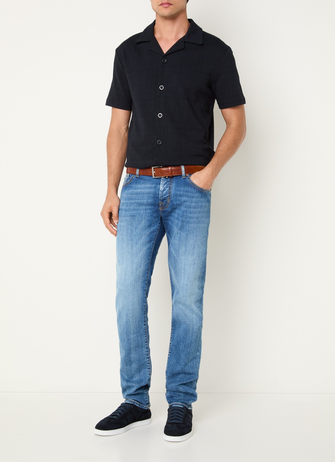 Strellson Filip regular fit overhemd met structuur - voorkant 3 blauw