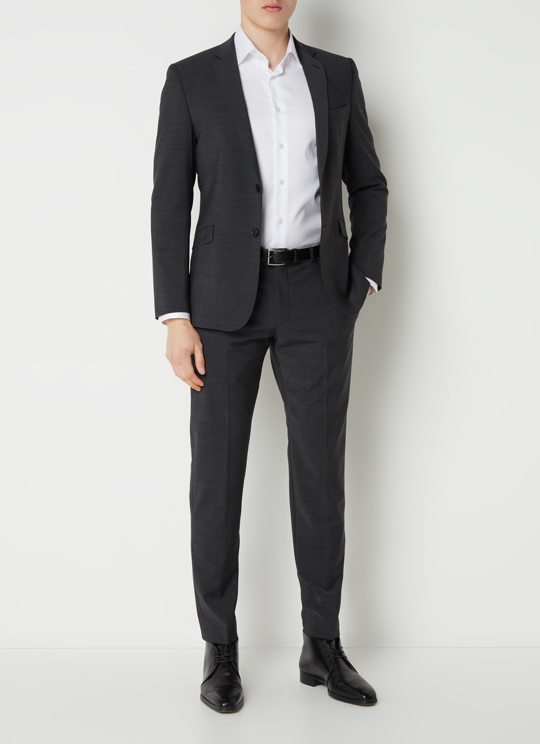 Strellson Flex Cross Mercer slim fit pantalon in wolblend - voorkant 6 antraciet