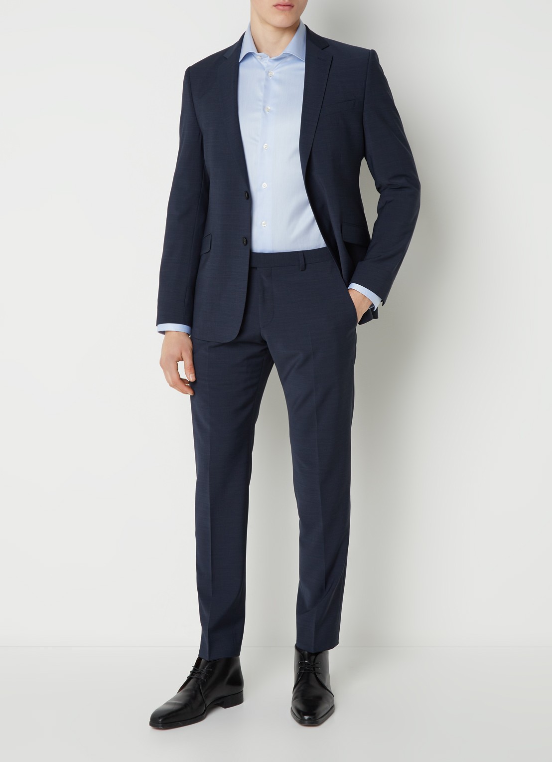 Strellson Flex Cross Mercer slim fit pantalon in wolblend - voorkant 6 donkerblauw