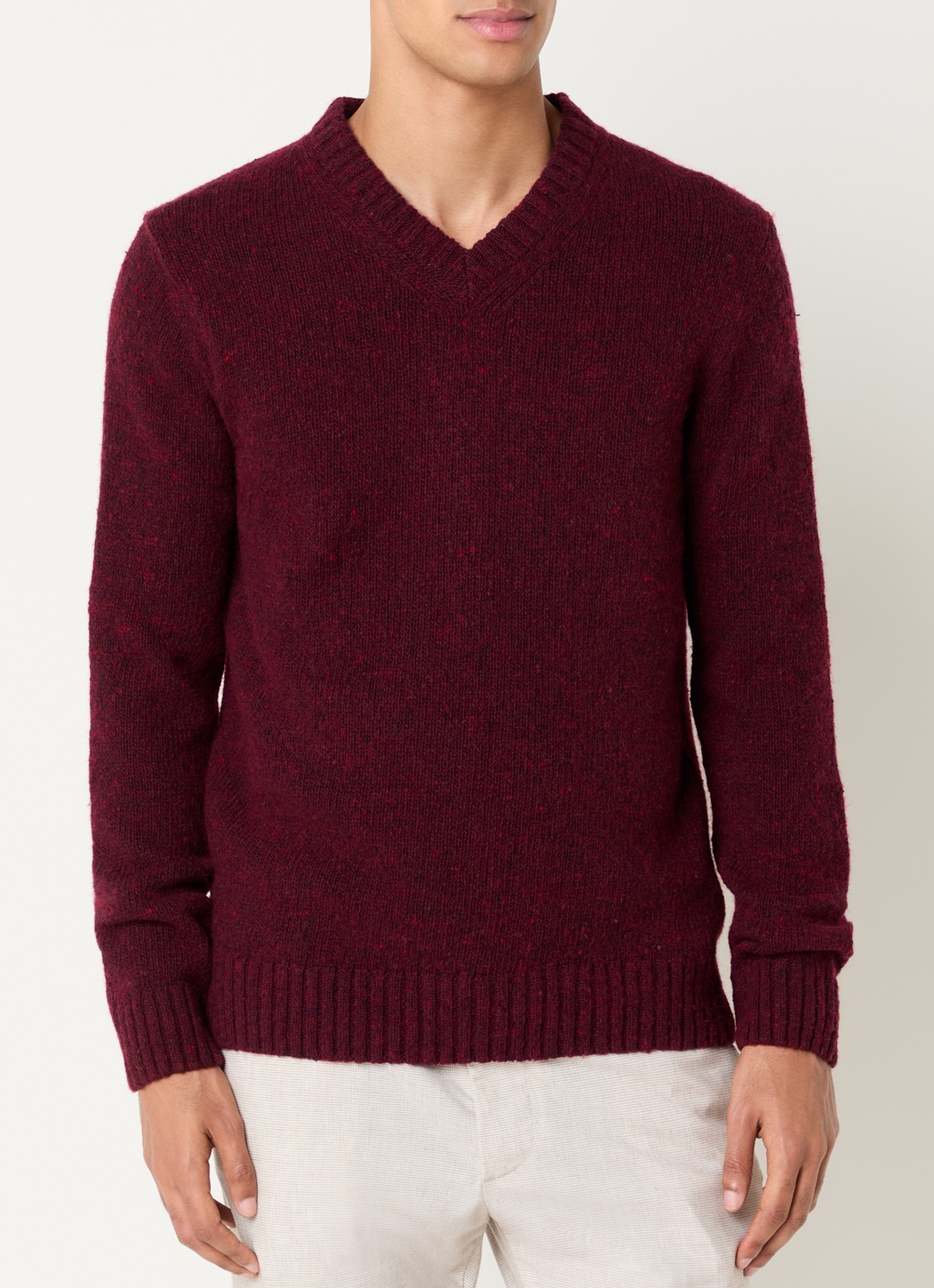 Strellson Grofgebreide pullover in wolblend  - detail kersenrood
