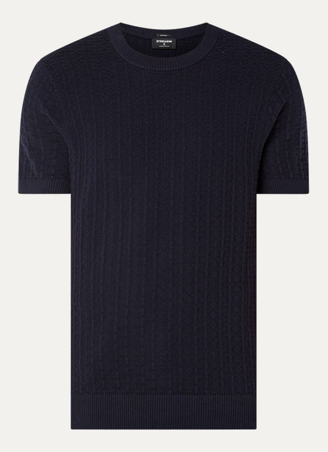 Strellson Grofgebreide pullover met logo - voorkant 2 donkerblauw