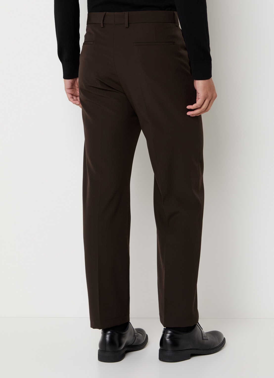 Strellson Joe straight fit pantalon van scheerwol met persplooi - achterkant 4 donkerbruin
