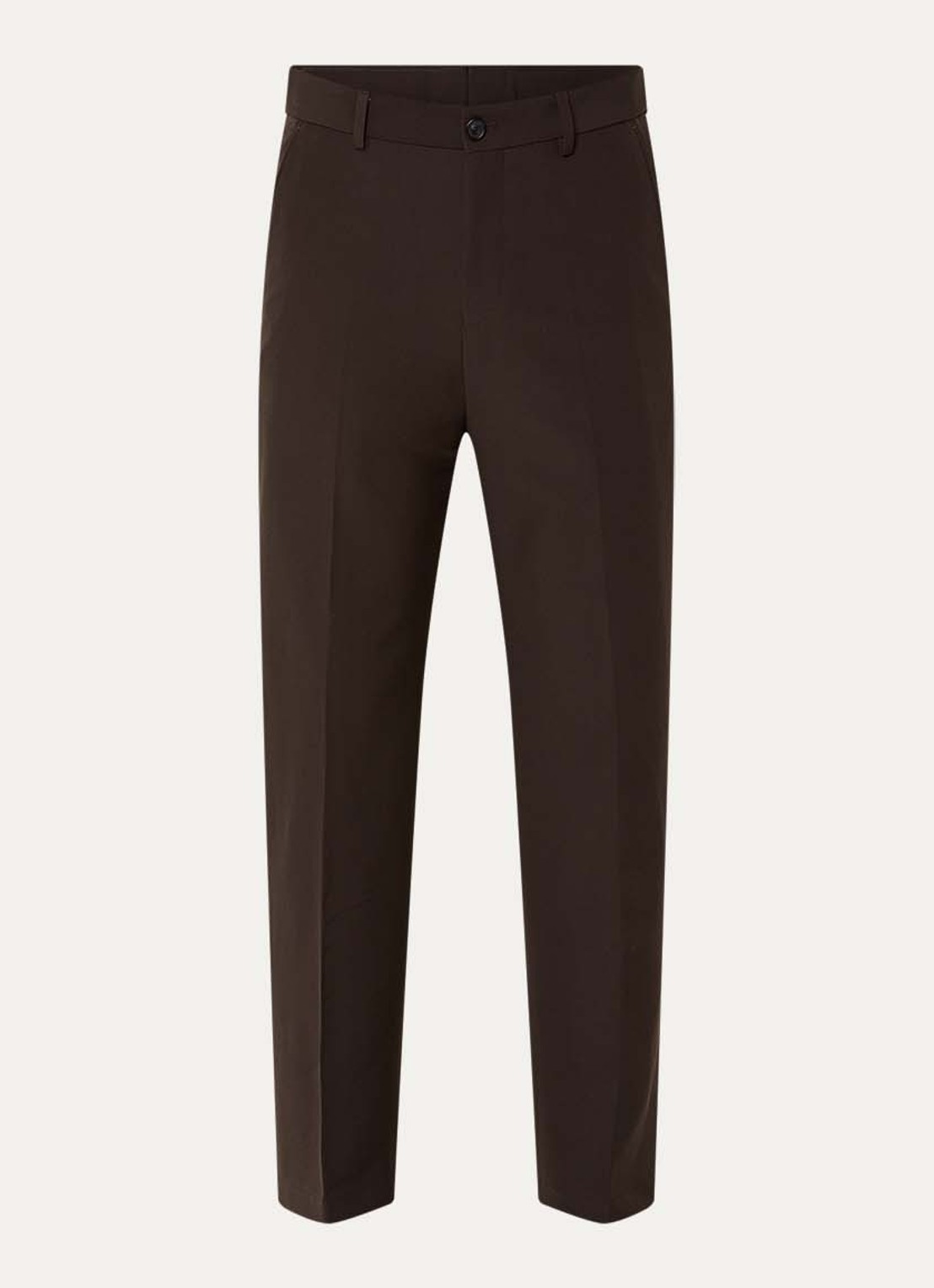 Strellson Joe straight fit pantalon van scheerwol met persplooi - voorkant 5 donkerbruin