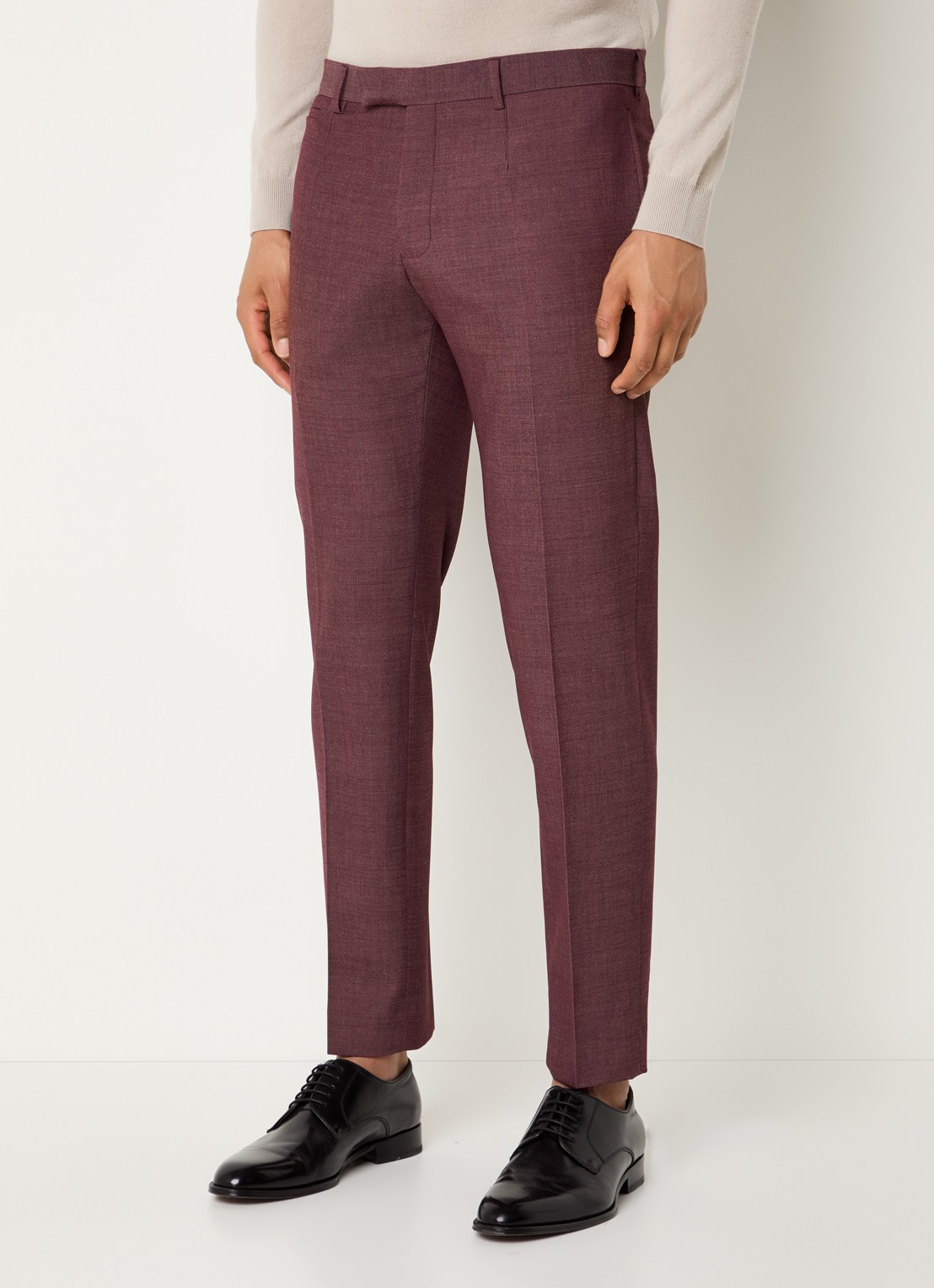 Strellson Kynd slim fit pantalon in wolblend met steekzakken - detail 2 bordeauxrood