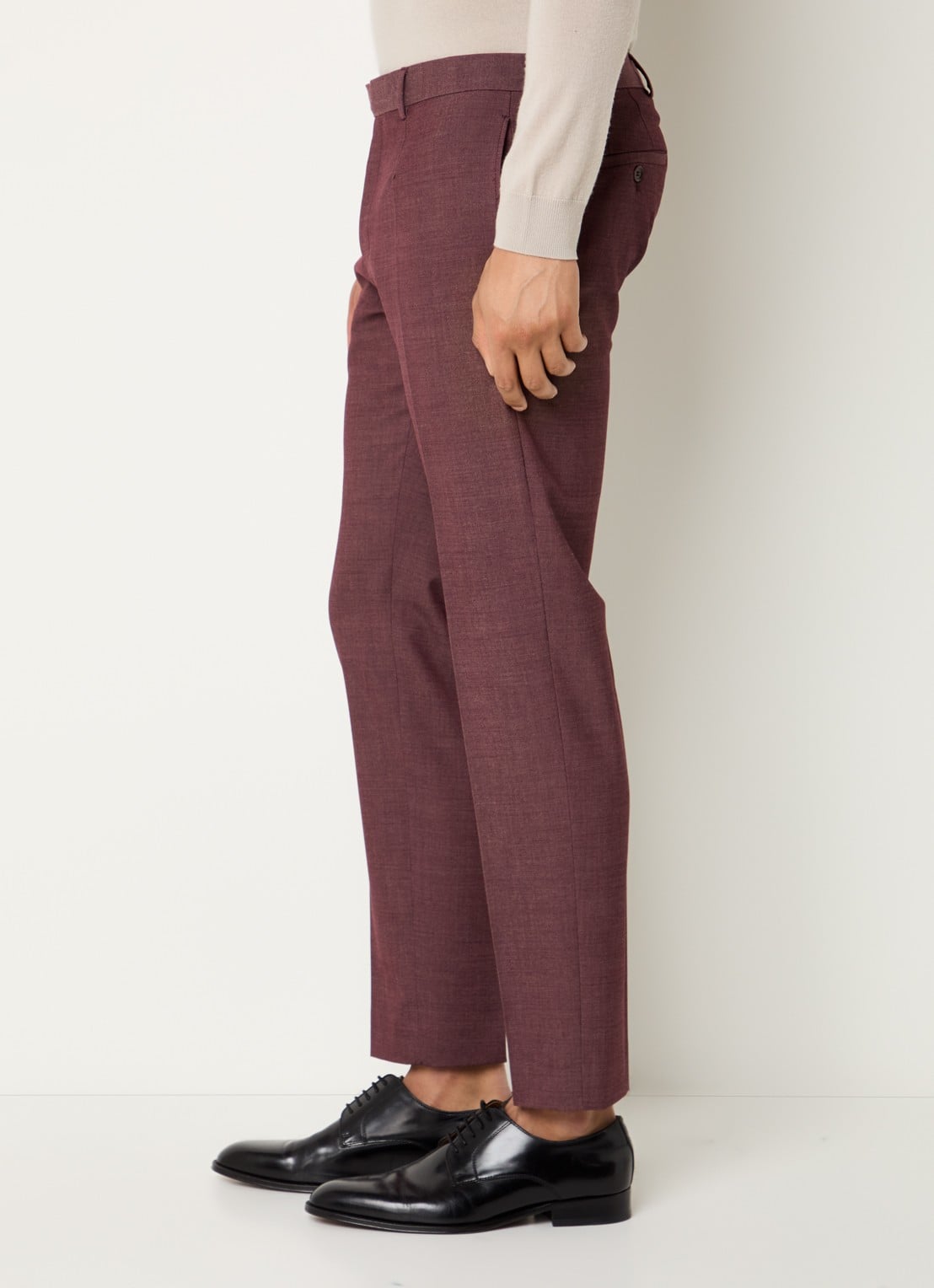 Strellson Kynd slim fit pantalon in wolblend met steekzakken - detail 3 bordeauxrood