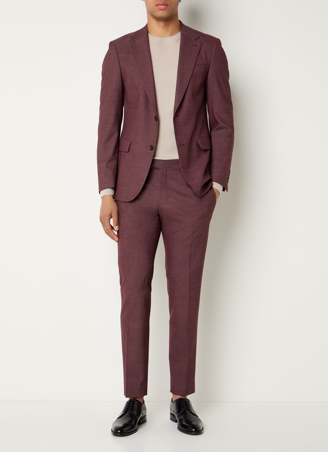 Strellson Kynd slim fit pantalon in wolblend met steekzakken - voorkant 6 bordeauxrood
