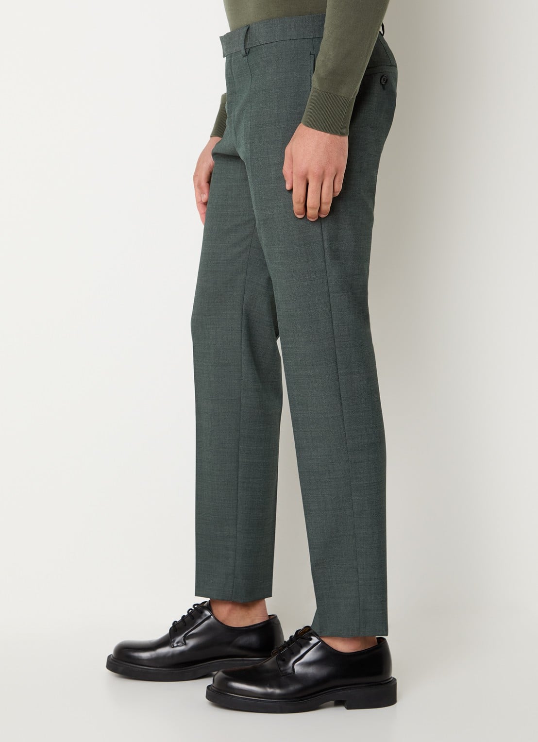 Strellson Kynd slim fit pantalon in wolblend met steekzakken - detail 3 olijfgroen