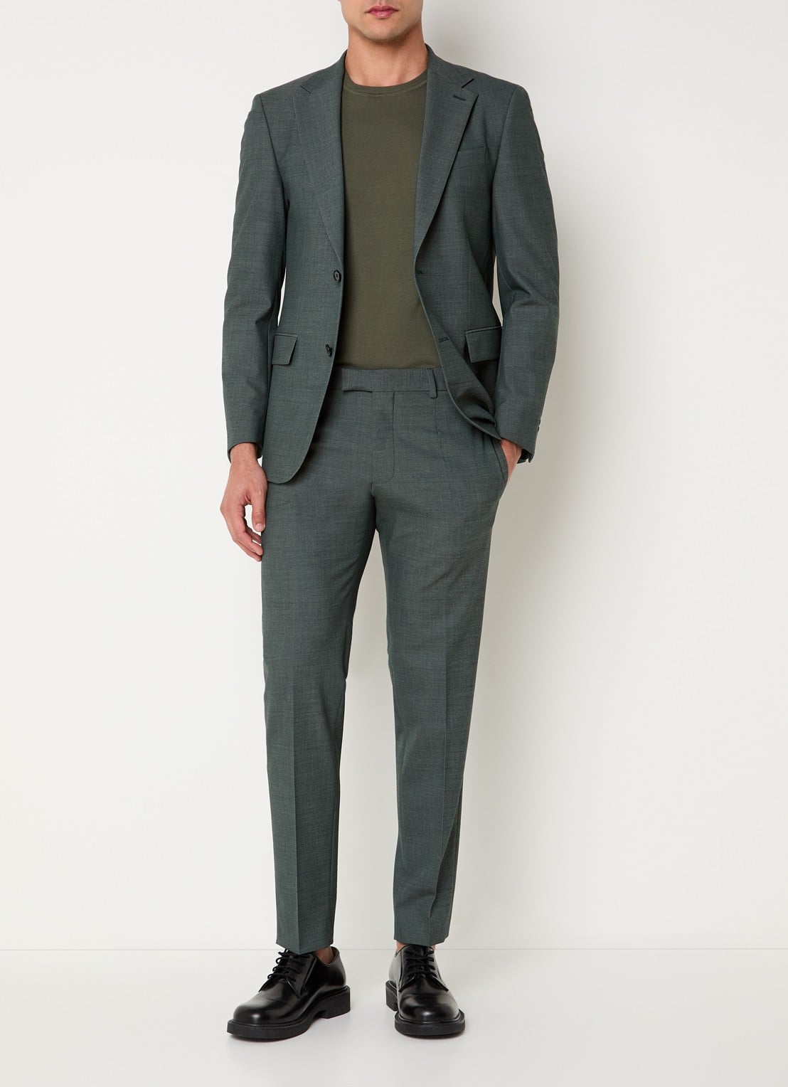 Strellson Kynd slim fit pantalon in wolblend met steekzakken - voorkant 6 olijfgroen