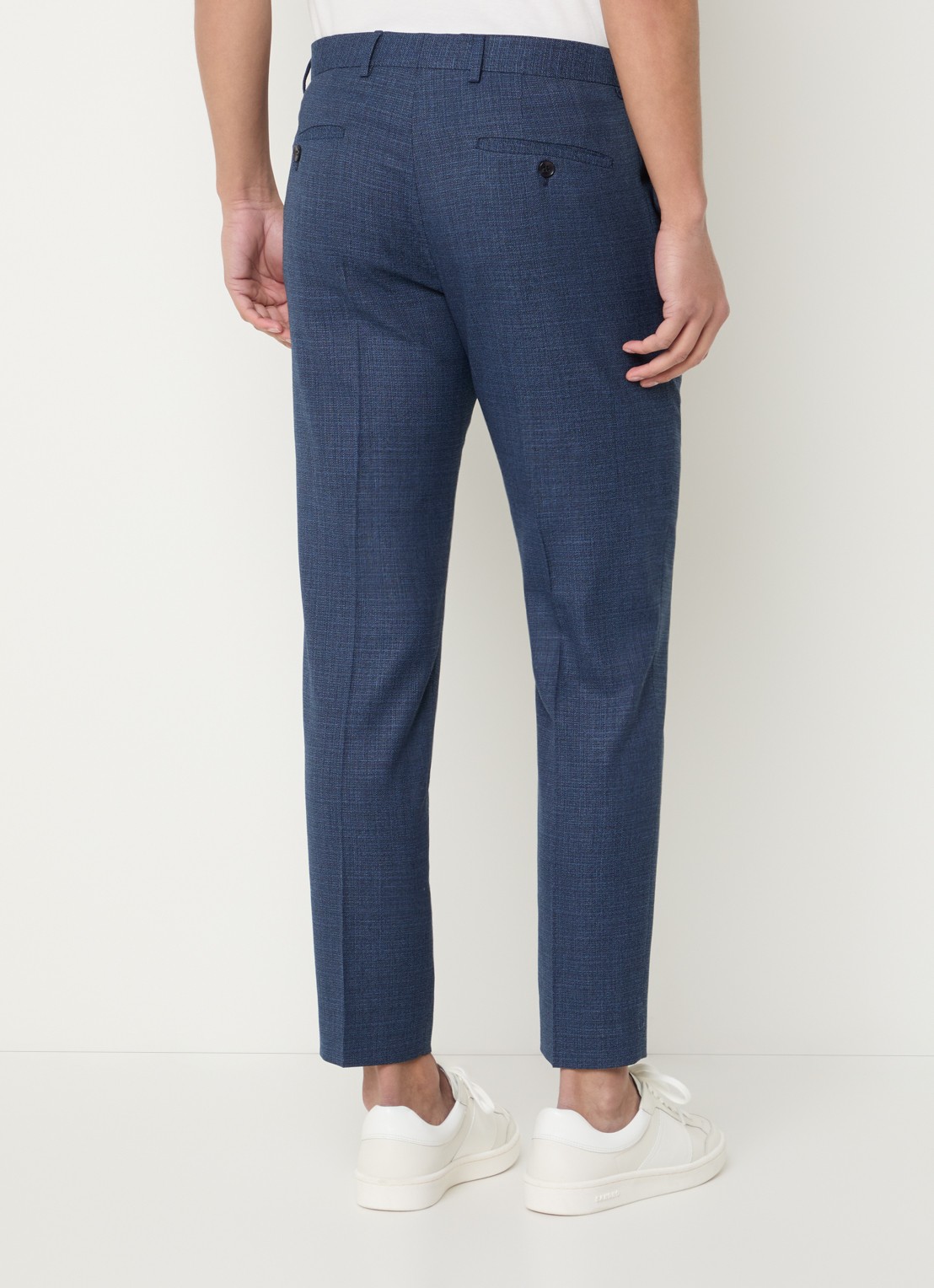 Strellson Kynd tapered fit chino met gemêleerd dessin en steekzakken - achterkant 6 petrol