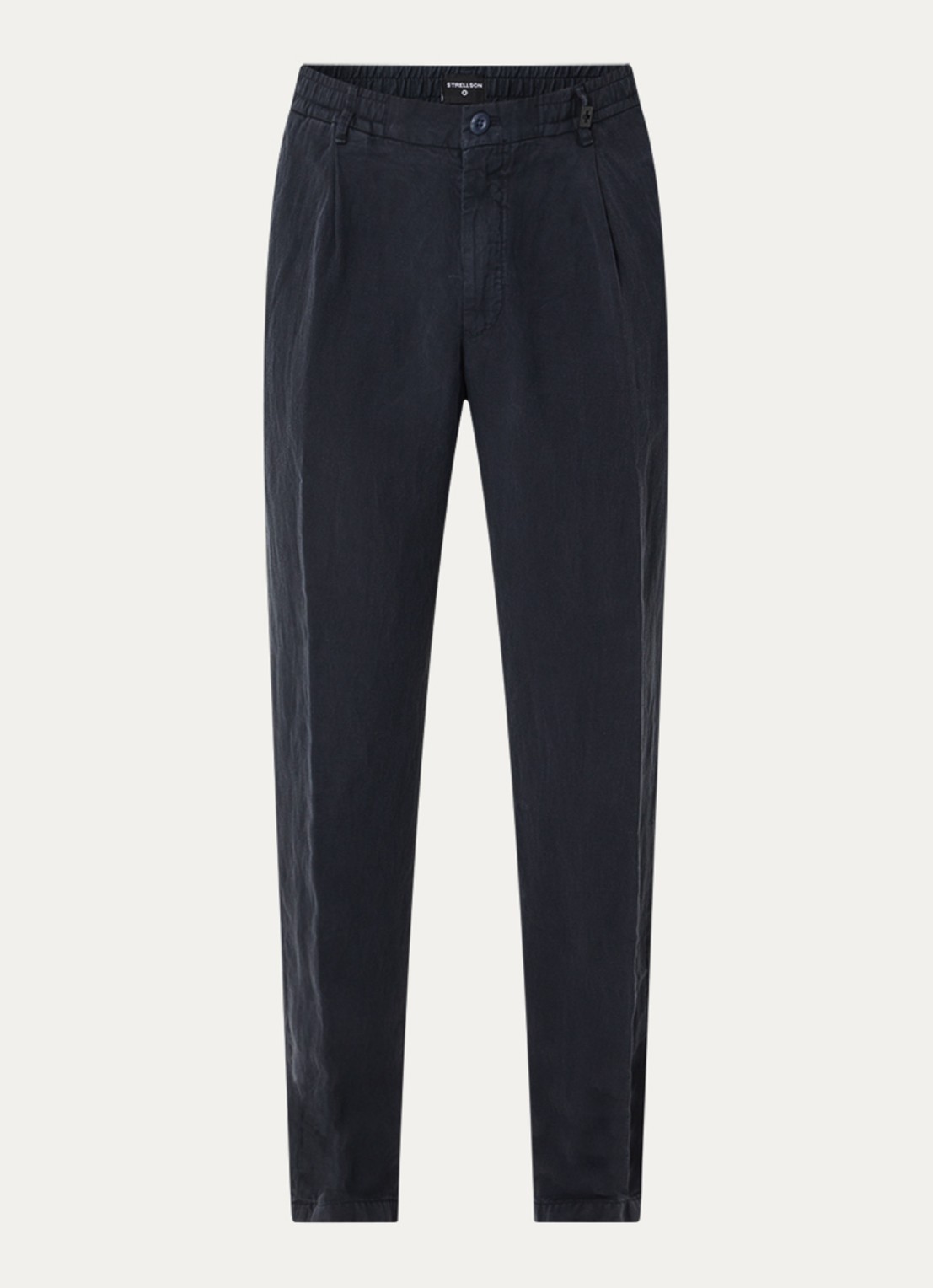 Strellson Lui chino in linnenblend met steekzakken en elastische band - voorkant donkerblauw