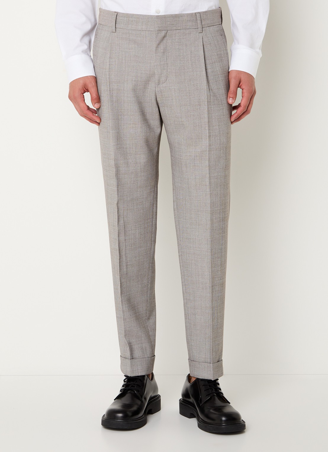Strellson Luis straight fit pantalon in wolblend met steekzakken - detail beige