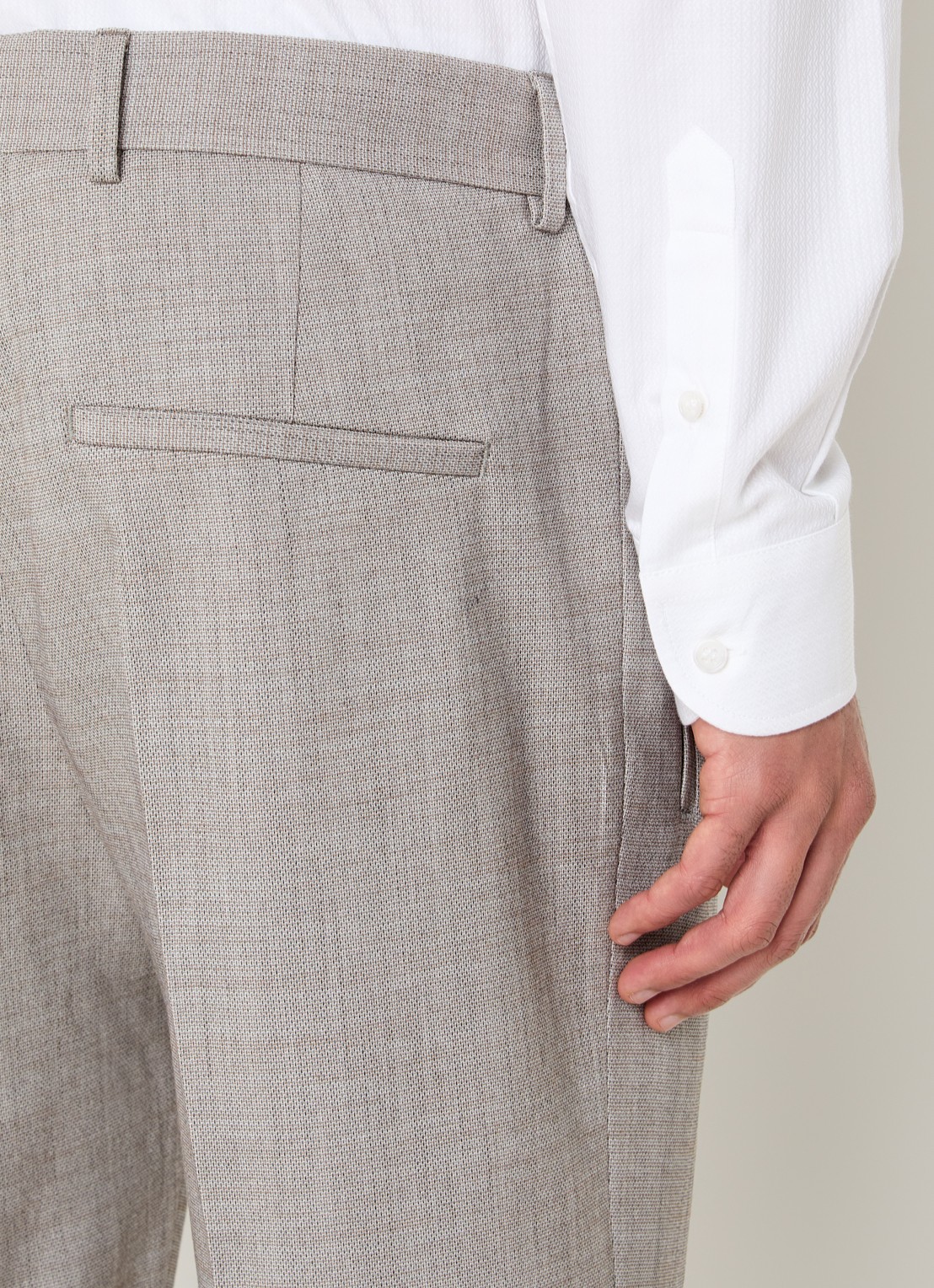 Strellson Luis straight fit pantalon in wolblend met steekzakken - detail 3 beige