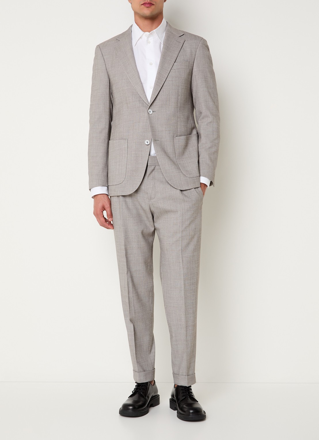 Strellson Luis straight fit pantalon in wolblend met steekzakken - voorkant 6 beige