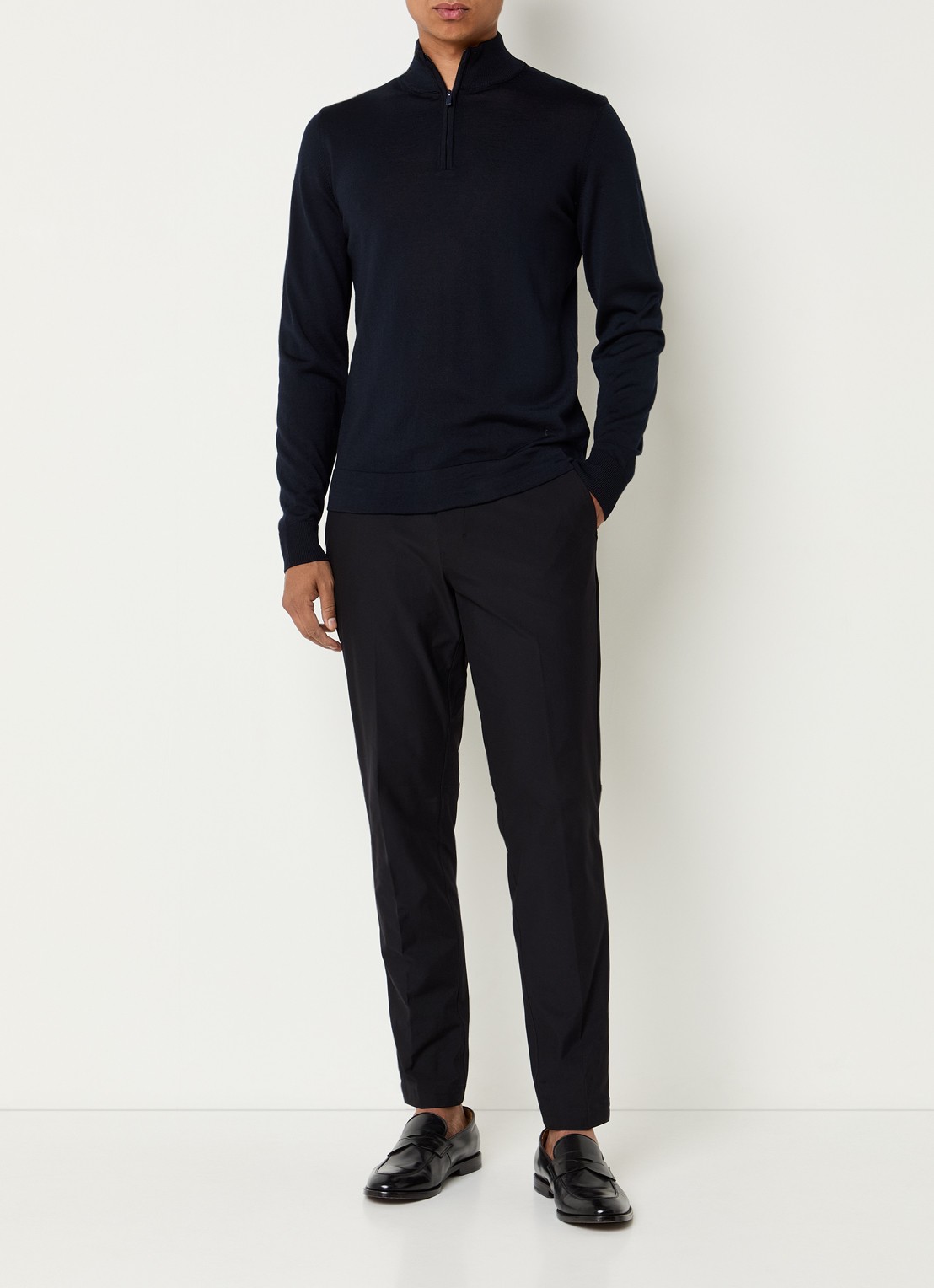 Strellson Marek fijngebreide pullover van scheerwol - voorkant 2 donkerblauw