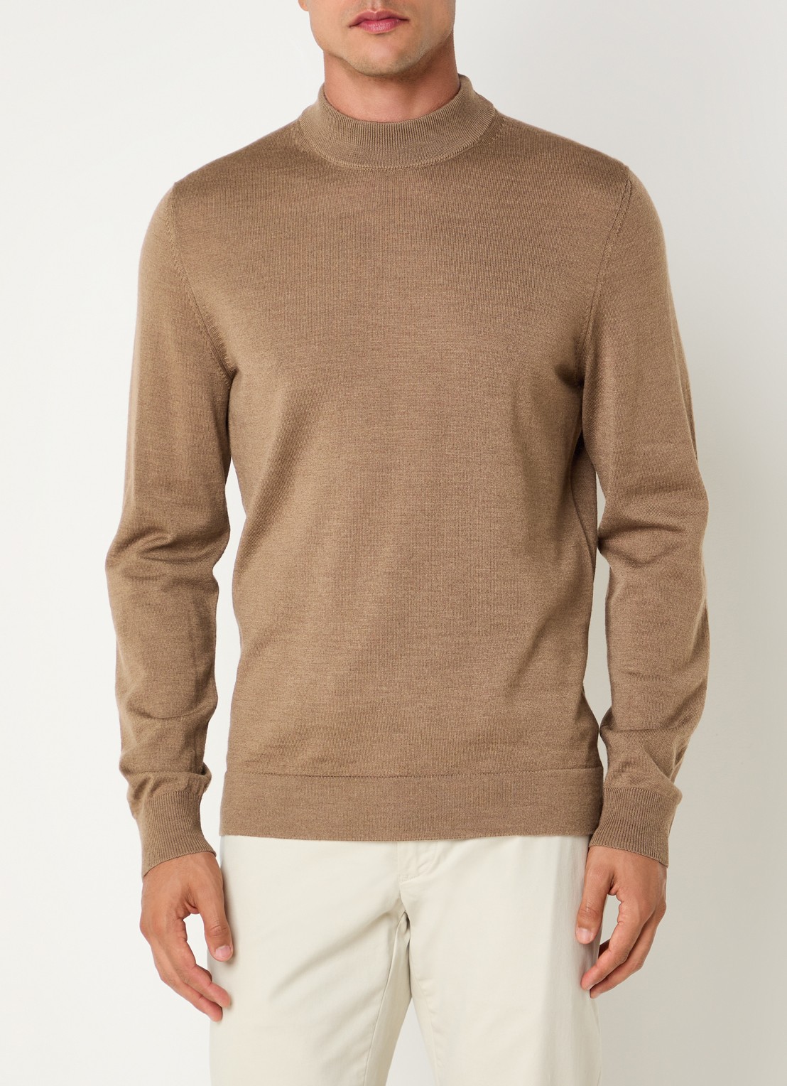 Strellson Marek fijngebreide pullover van wol met col - detail 3 donkerbeige