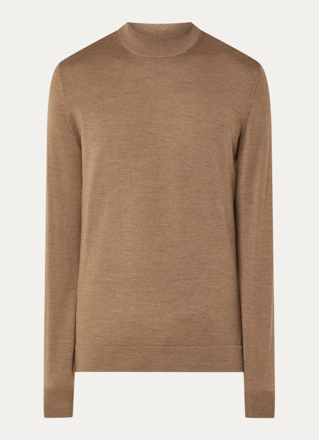 Strellson Marek fijngebreide pullover van wol met col - voorkant donkerbeige