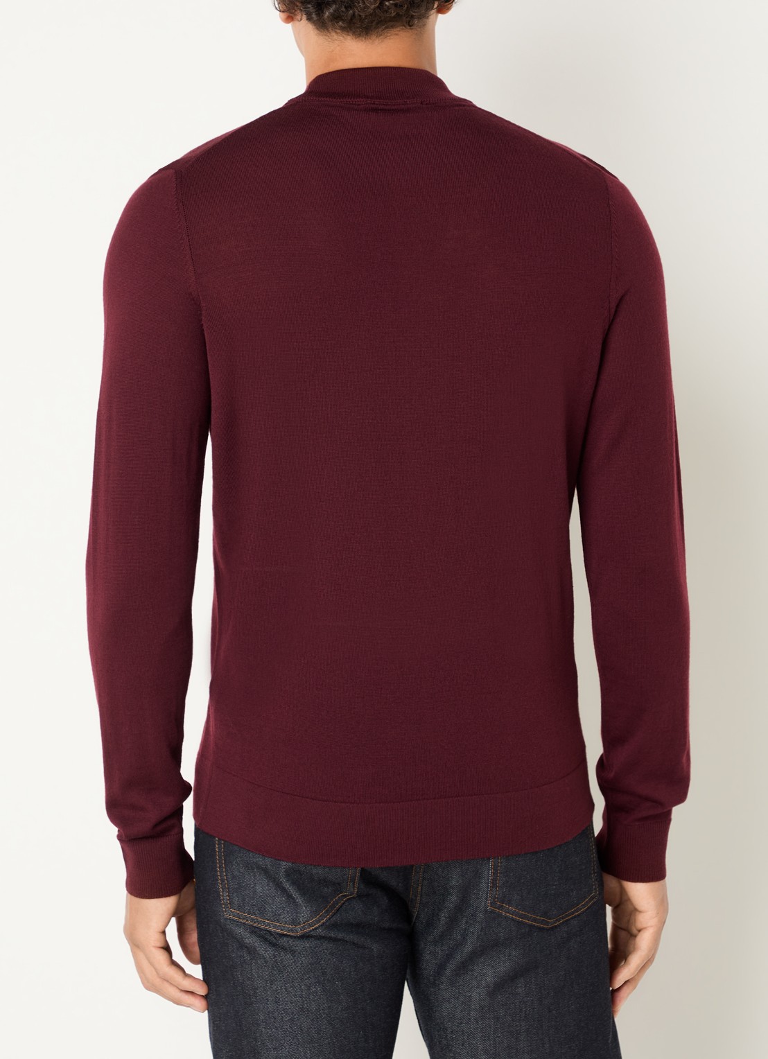 Strellson Marek fijngebreide pullover van wol met col - achterkant bordeauxrood