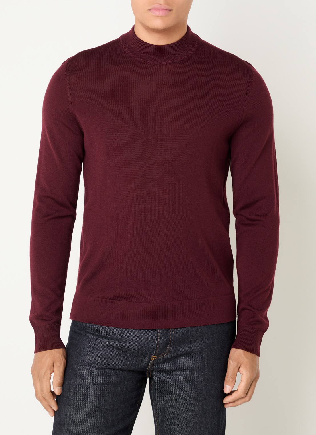 Strellson Marek fijngebreide pullover van wol met col - detail 2 bordeauxrood