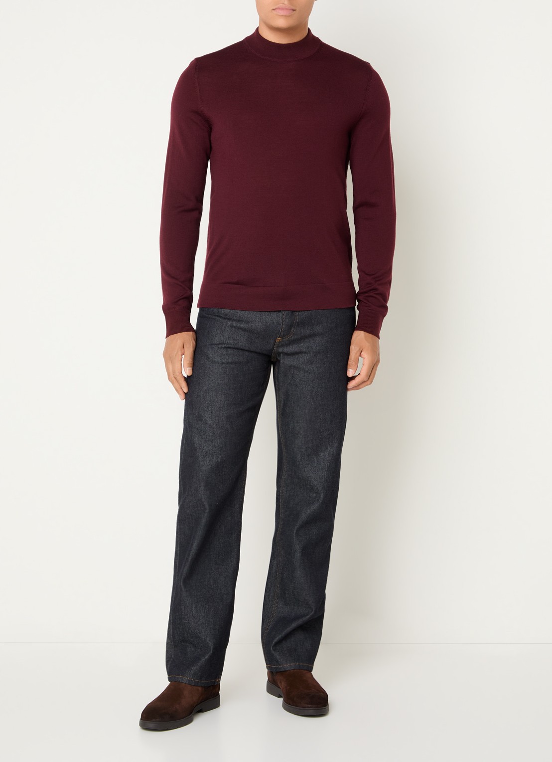 Strellson Marek fijngebreide pullover van wol met col - voorkant 4 bordeauxrood