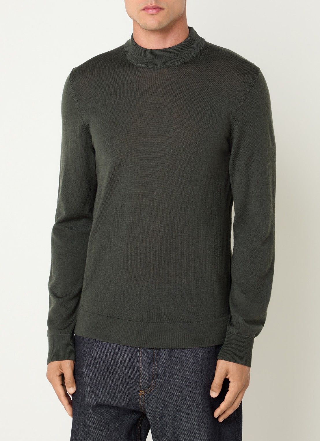 Strellson Marek fijngebreide pullover van wol met col - detail 3 groen