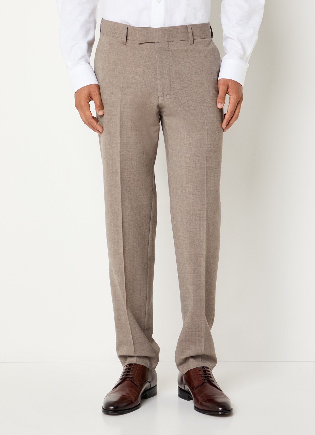Strellson Melwin slim fit pantalon in wolblend met gemêleerd dessin - detail beige
