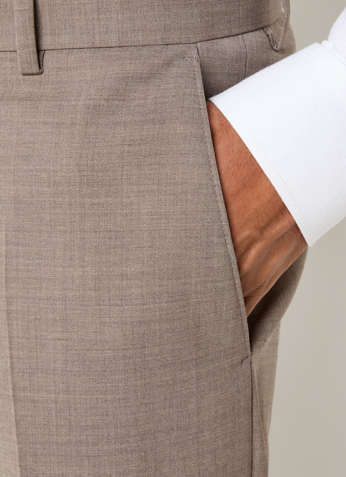 Strellson Melwin slim fit pantalon in wolblend met gemêleerd dessin - detail 4 beige
