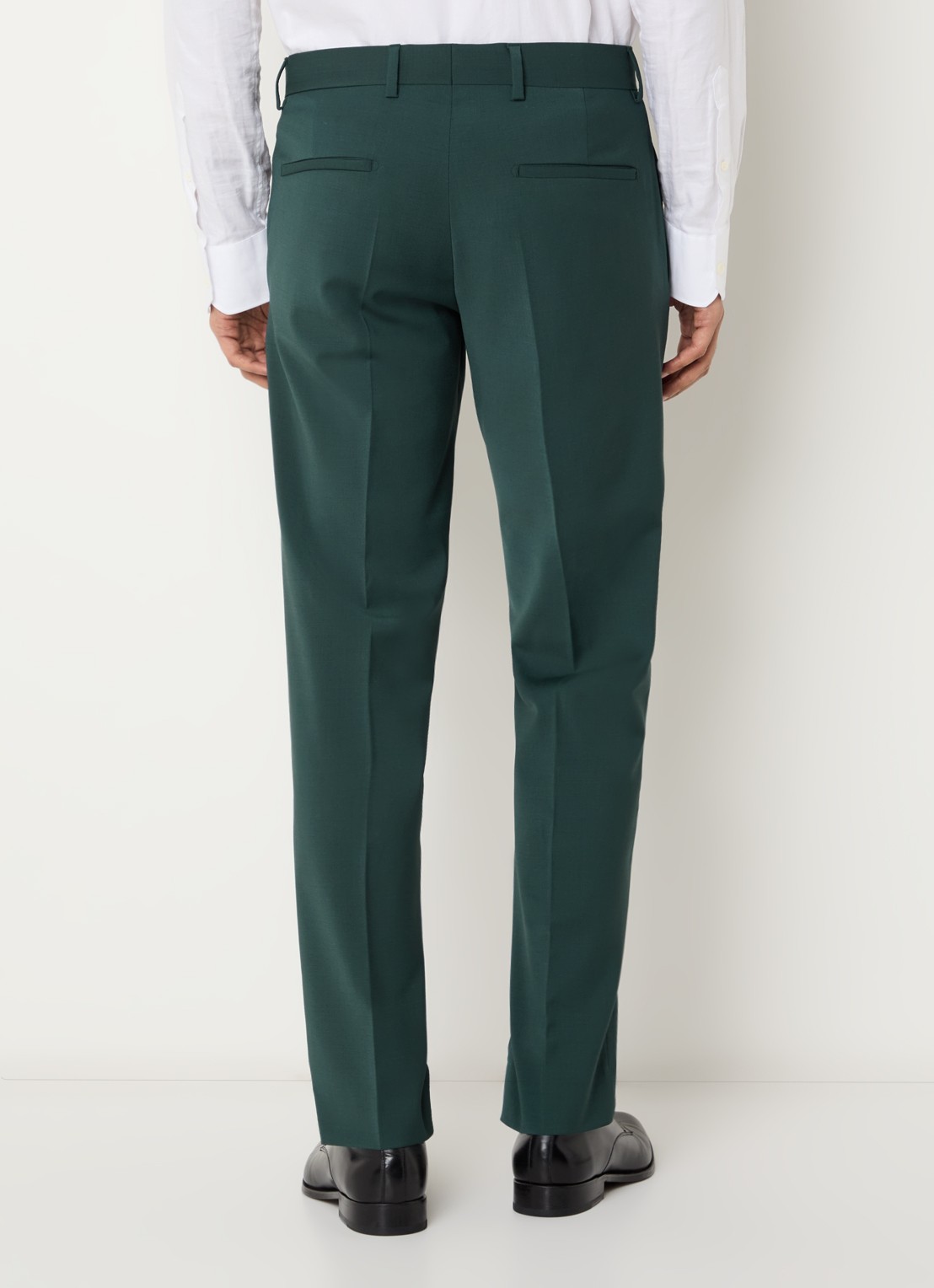 Strellson Melwin slim fit pantalon in wolblend met gemêleerd dessin - achterkant 6 donkergroen