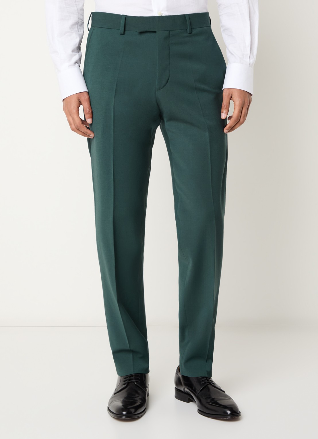 Strellson Melwin slim fit pantalon in wolblend met gemêleerd dessin - detail donkergroen