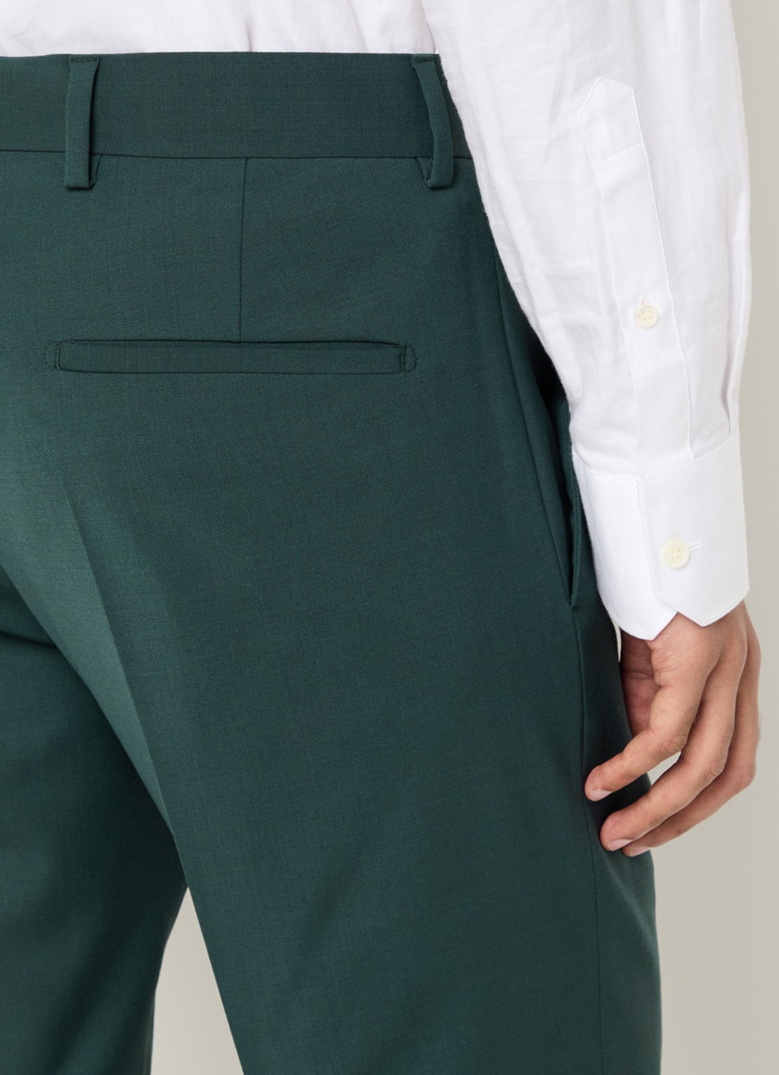 Strellson Melwin slim fit pantalon in wolblend met gemêleerd dessin - detail 3 donkergroen