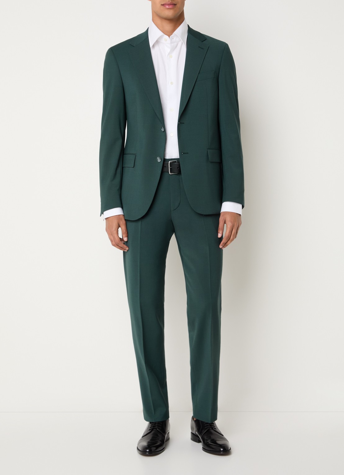 Strellson Melwin slim fit pantalon in wolblend met gemêleerd dessin - voorkant 5 donkergroen