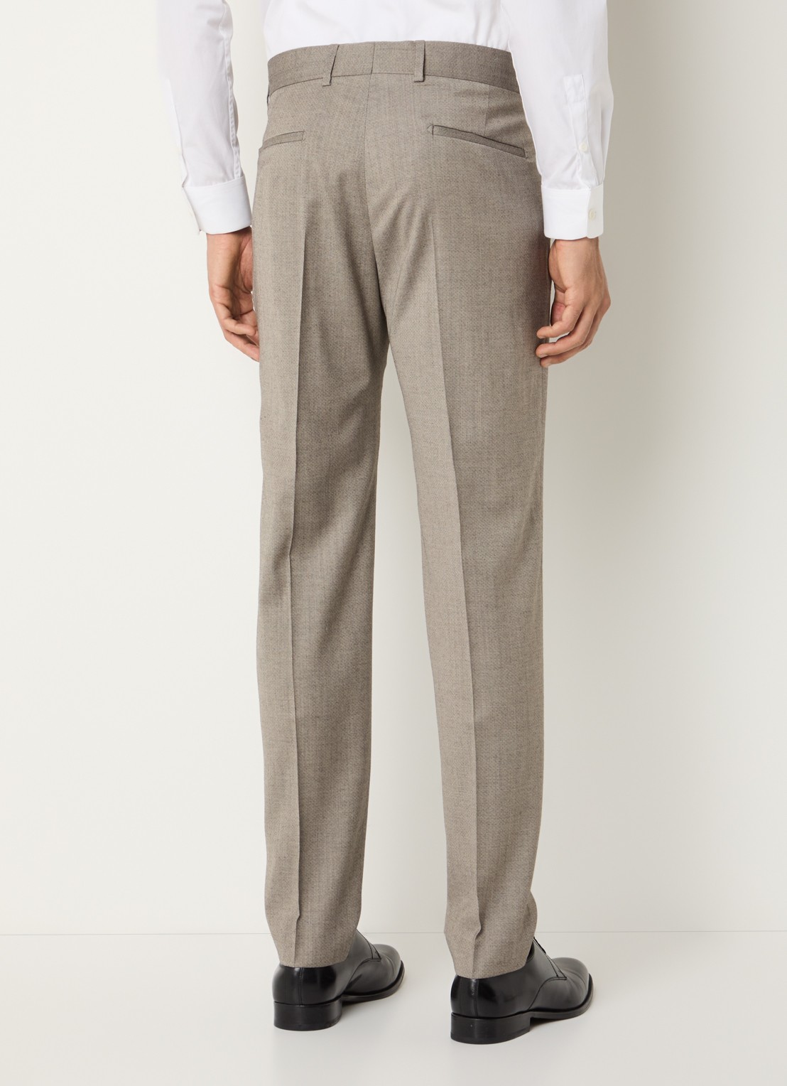 Strellson Melwin slim fit pantalon in wolblend met steekzakken - achterkant 4 donkerbeige