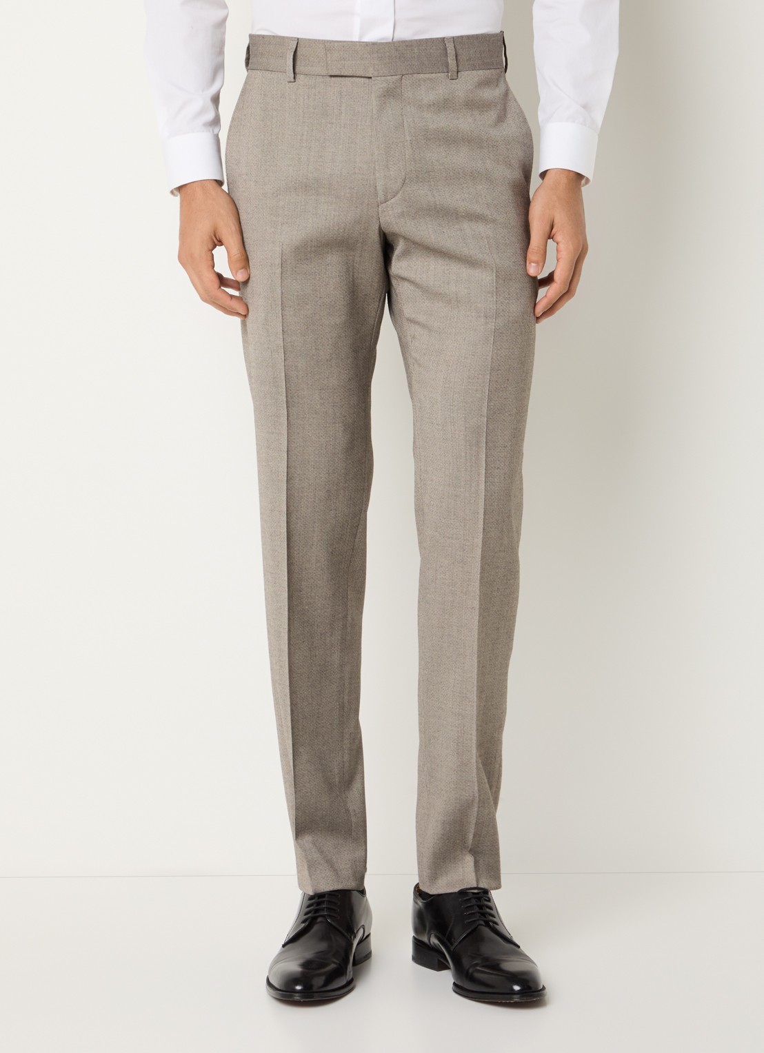 Strellson Melwin slim fit pantalon in wolblend met steekzakken - detail donkerbeige