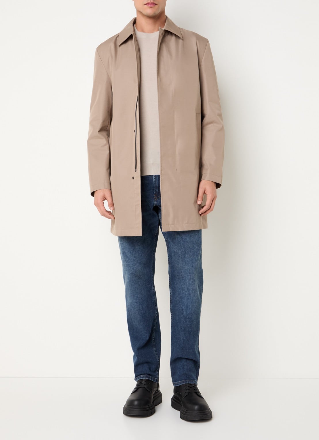 Strellson Naro trenchcoat met steekzakken en kraag - voorkant 2 donkerbeige