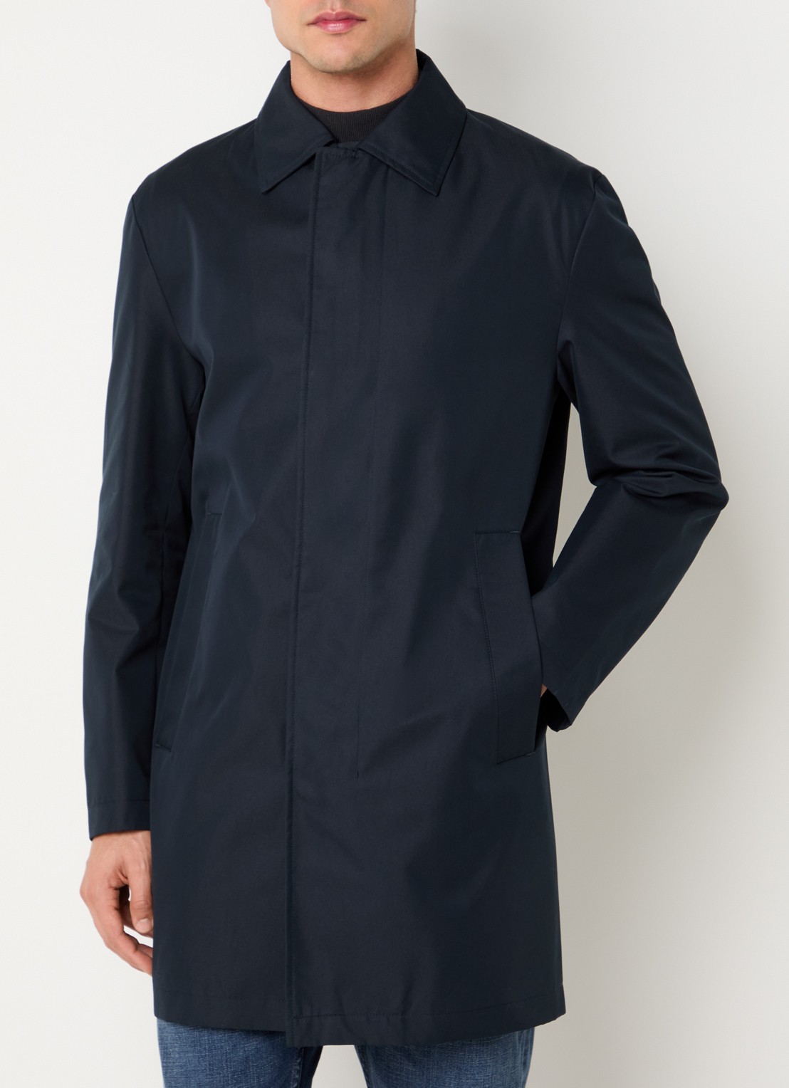 Strellson Naro trenchcoat met steekzakken en kraag - detail 4 donkerblauw